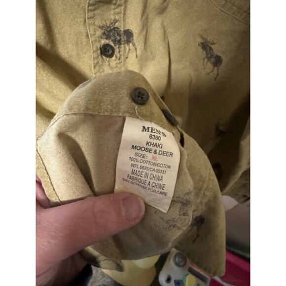 Woolrich Moose Print Button Down Men's Long Sleeve Shirt 100% Cotton Size XL - Picture 4 of 4